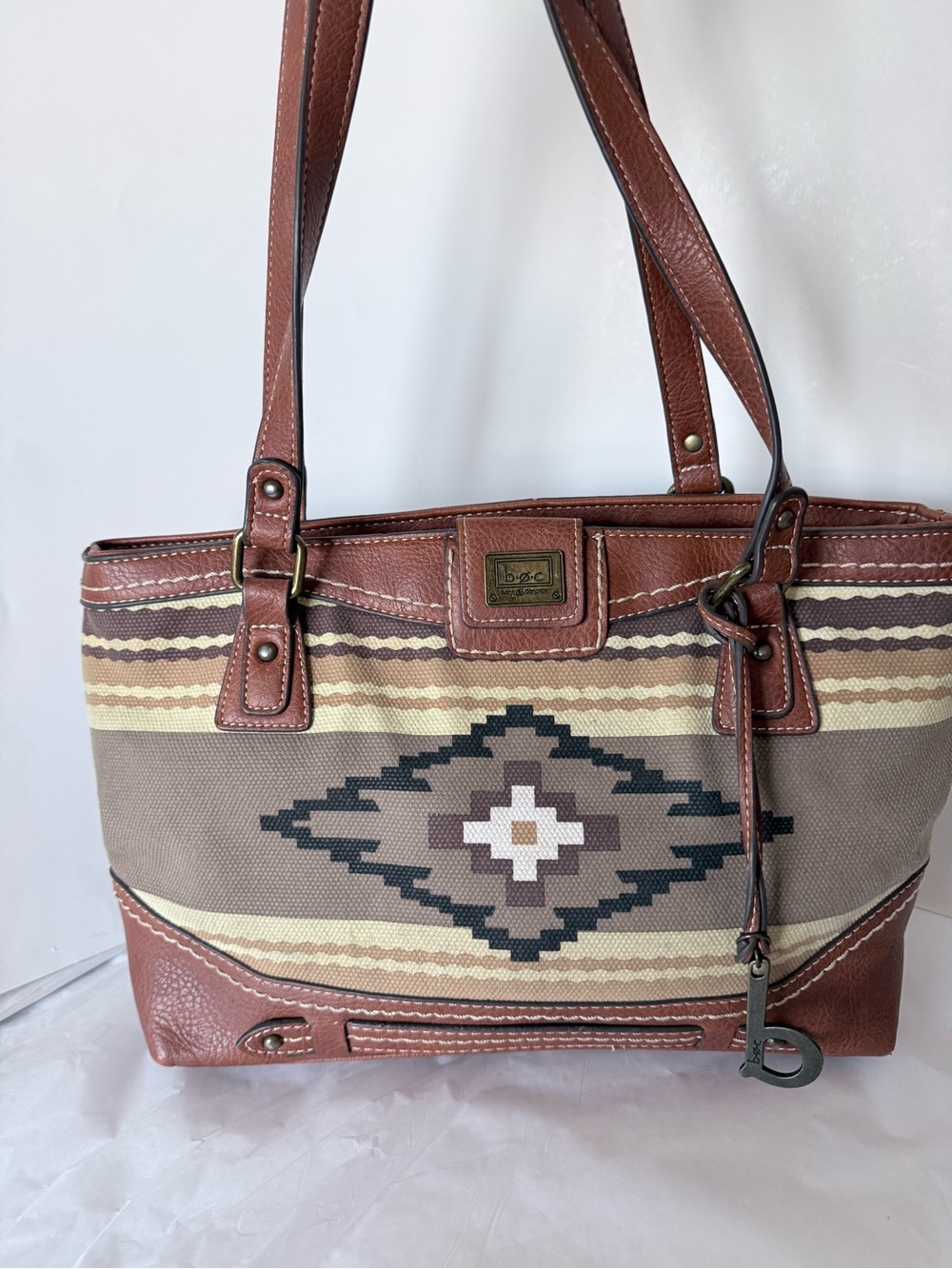 b.o.c Born Trampton Aztec western Patterned Canvas Tote Bag with Leather Trim